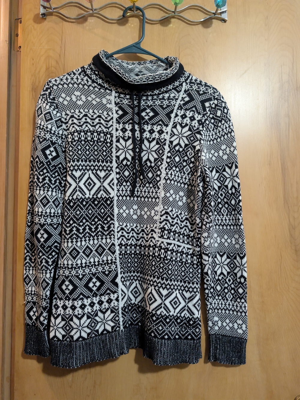 Woolrich Black & White Fair Isle Cowl Neck Sweater